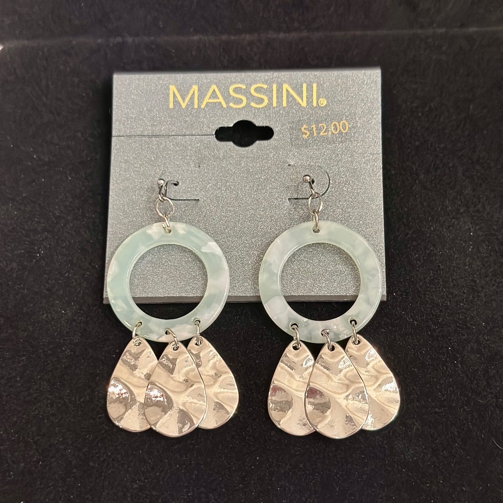 Silver Tone & Light Blue Dangle Earrings